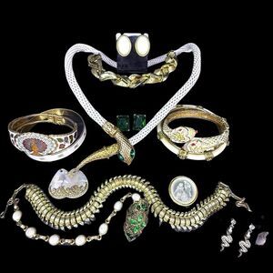 Vintage Curated Costume Statement Jewelry Lot ART, DJ Auld, Coro, Cloisonné Mesh